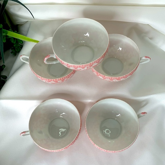 Set of 5 rare Vintage occupied Japan Pheonix bird pink & white porcelain teacups - Picture 6 of 8